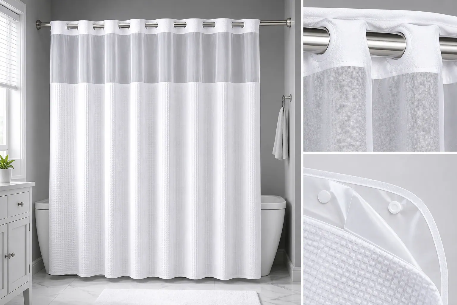 Hookless shower curtain combo with PEVA liner