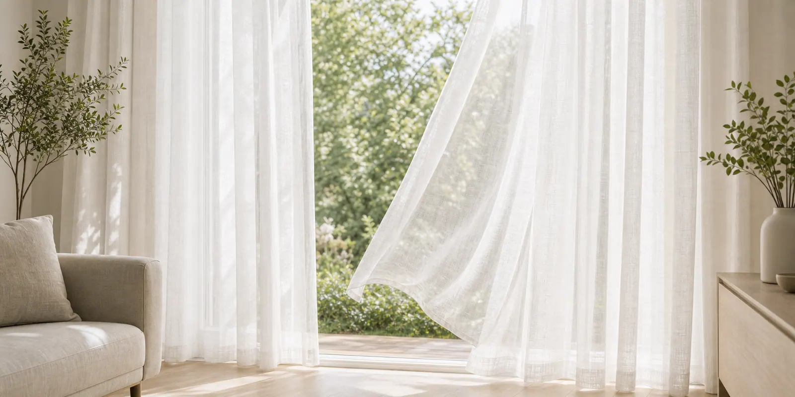 Wholesale sheer drapery fabric and white sheer curtains in daylight